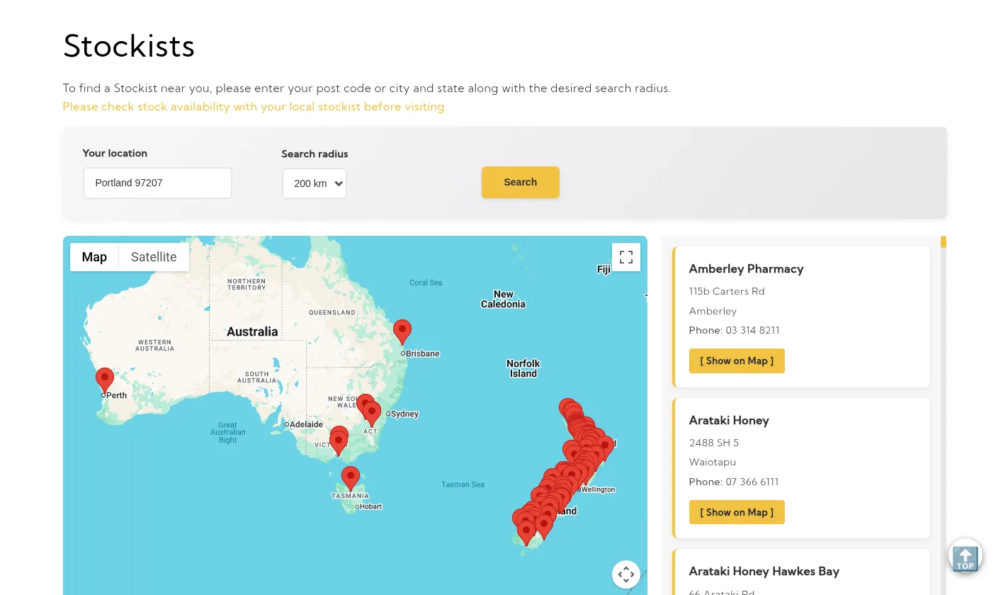 Apicare stockist locator with map search