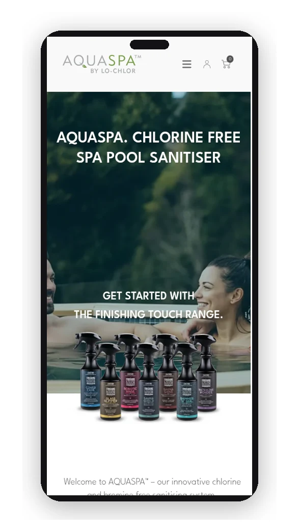 AquaSpa website on a phone