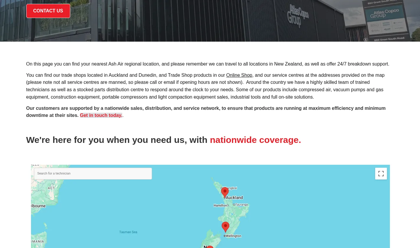 Ash Air nationwide locations map