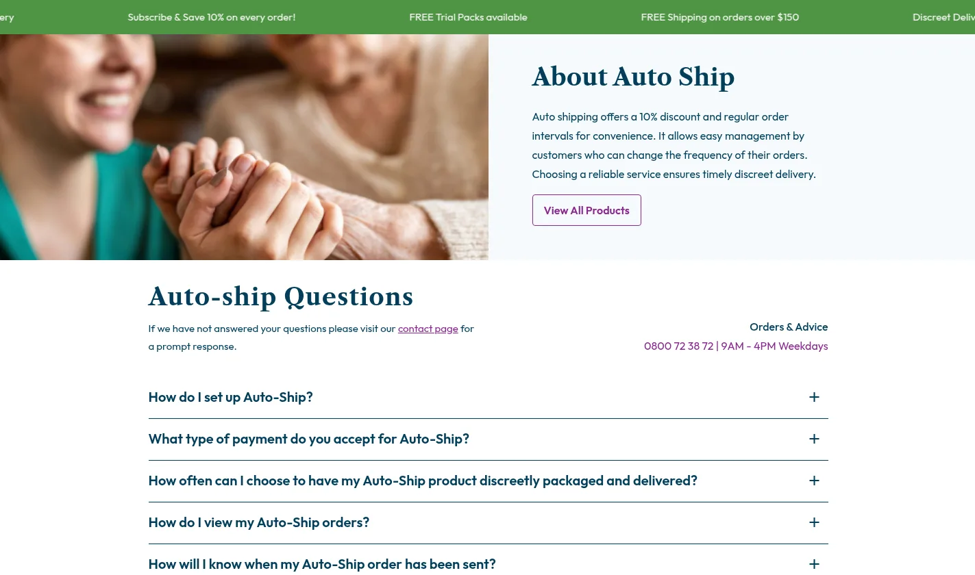 Continence Care Auto-Ship information