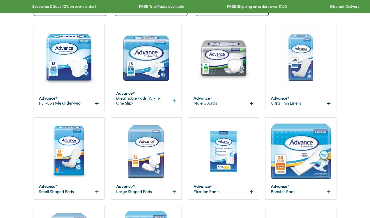 Continence Care product range