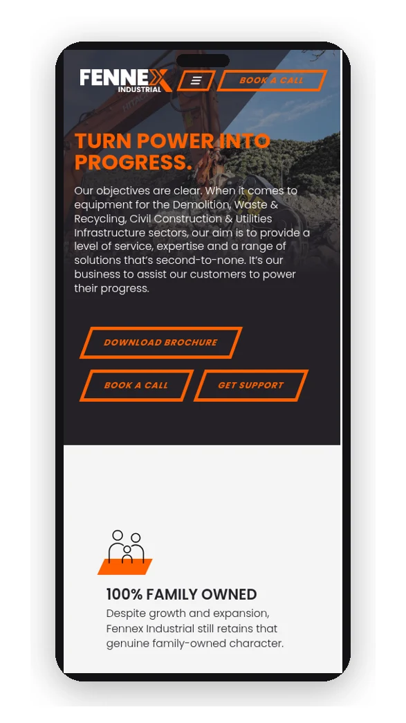 Fennex Industrial website on a phone
