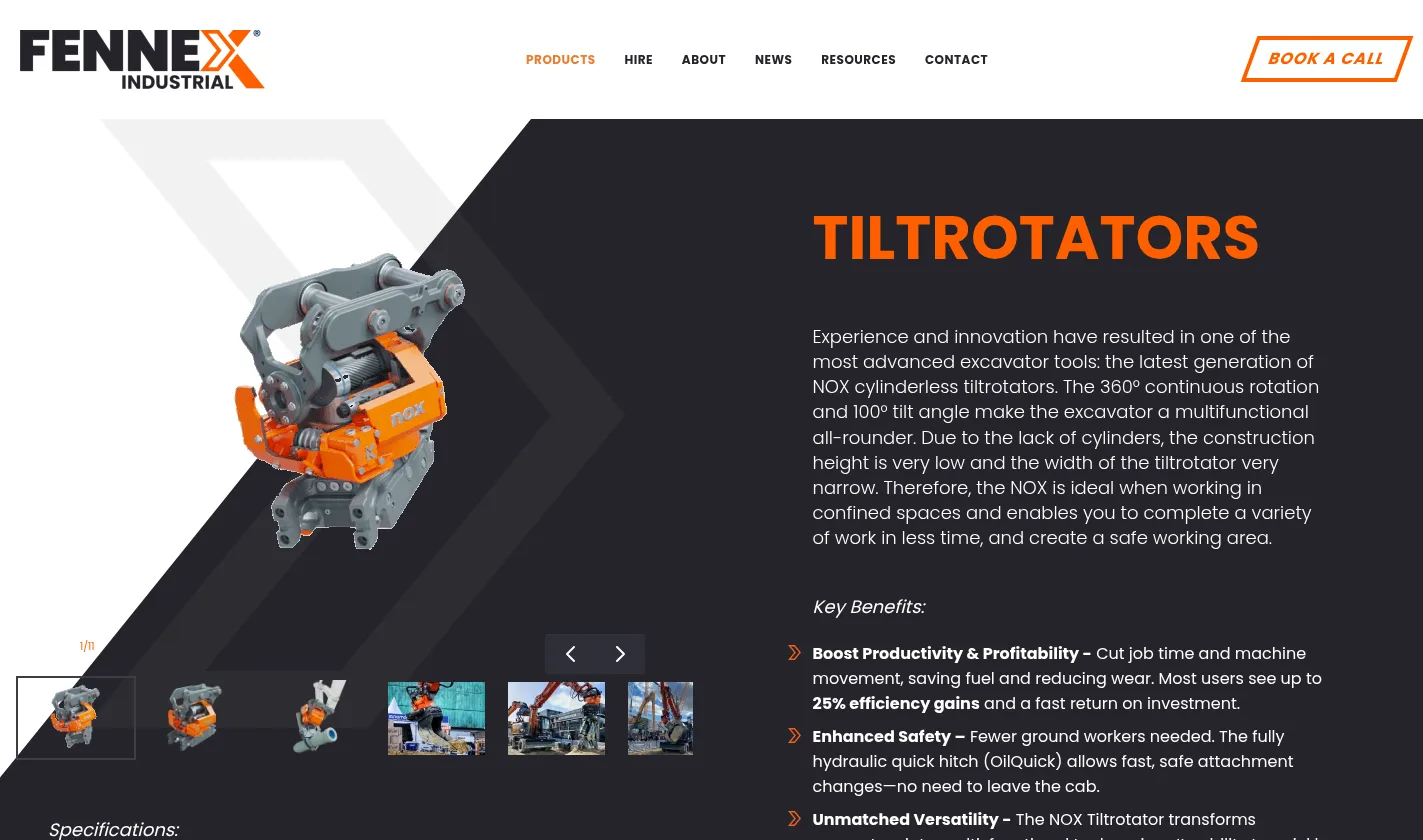 Fennex Industrial tiltrotator product page