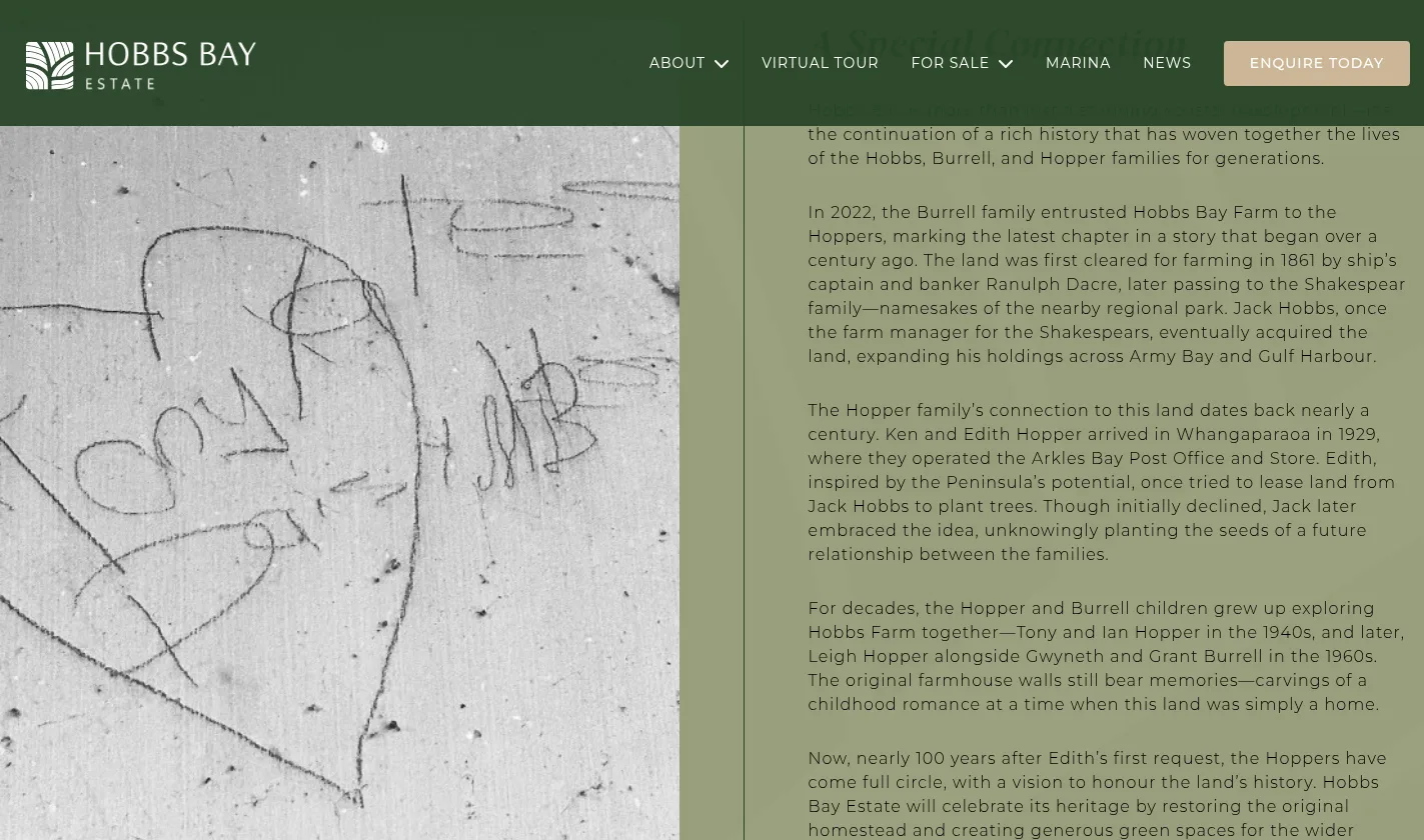 Hobbs Bay Estate history page
