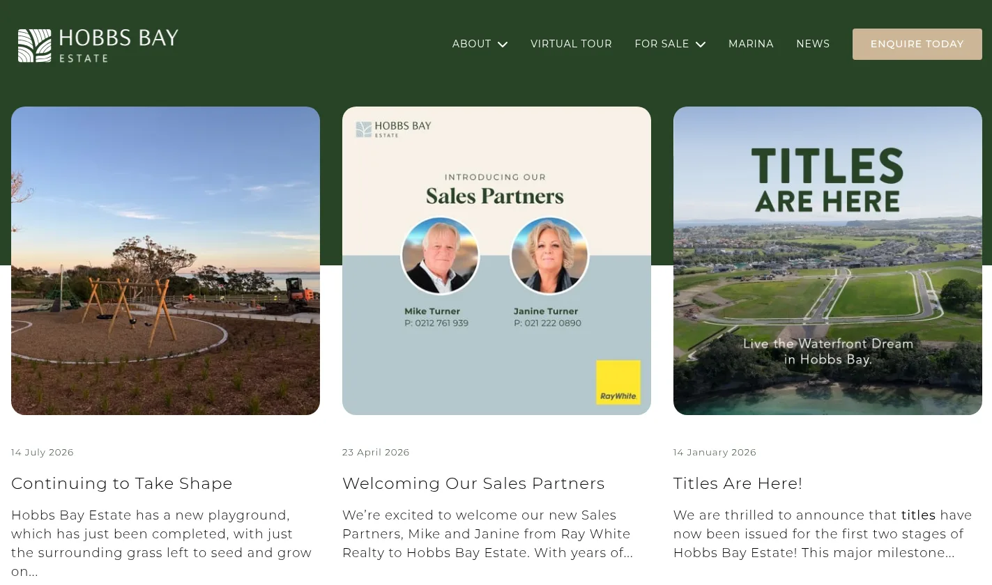 Hobbs Bay Estate news page