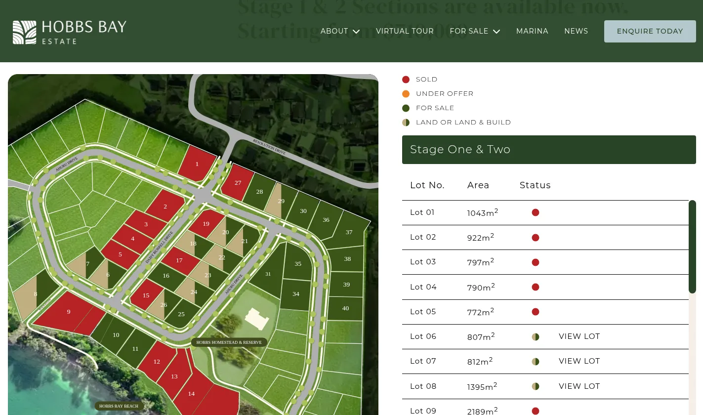 Hobbs Bay Estate interactive section masterplan
