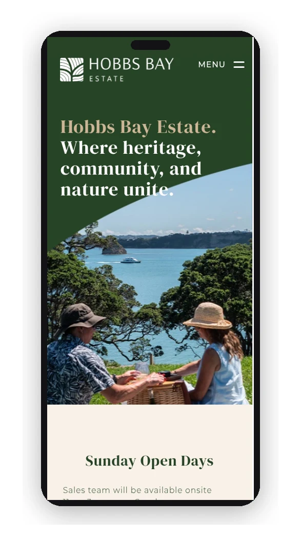 Hobbs Bay Estate website on a phone