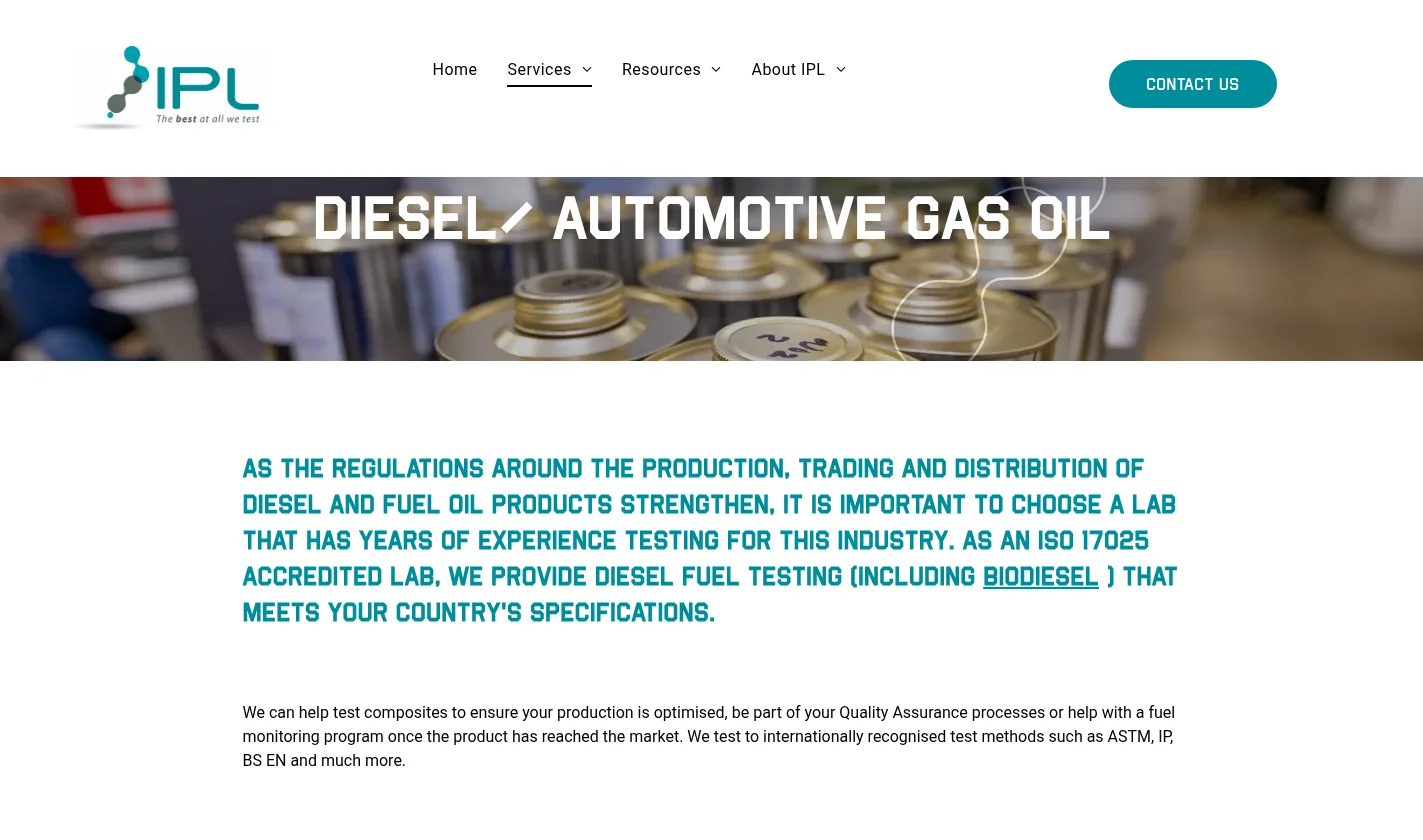 IPL diesel testing page