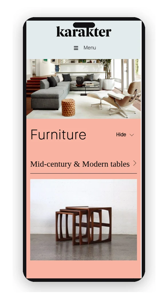 Karakter website on a phone