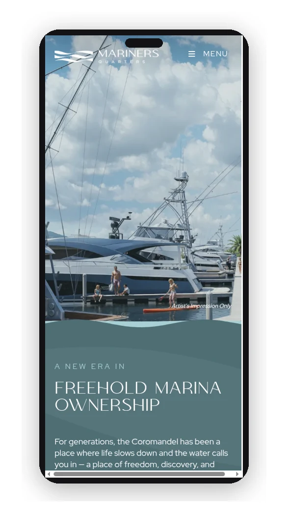 Mariners Quarters website on a phone