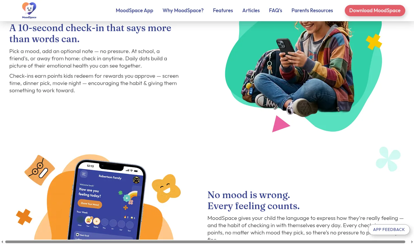 MoodSpace daily check-in explained on the website
