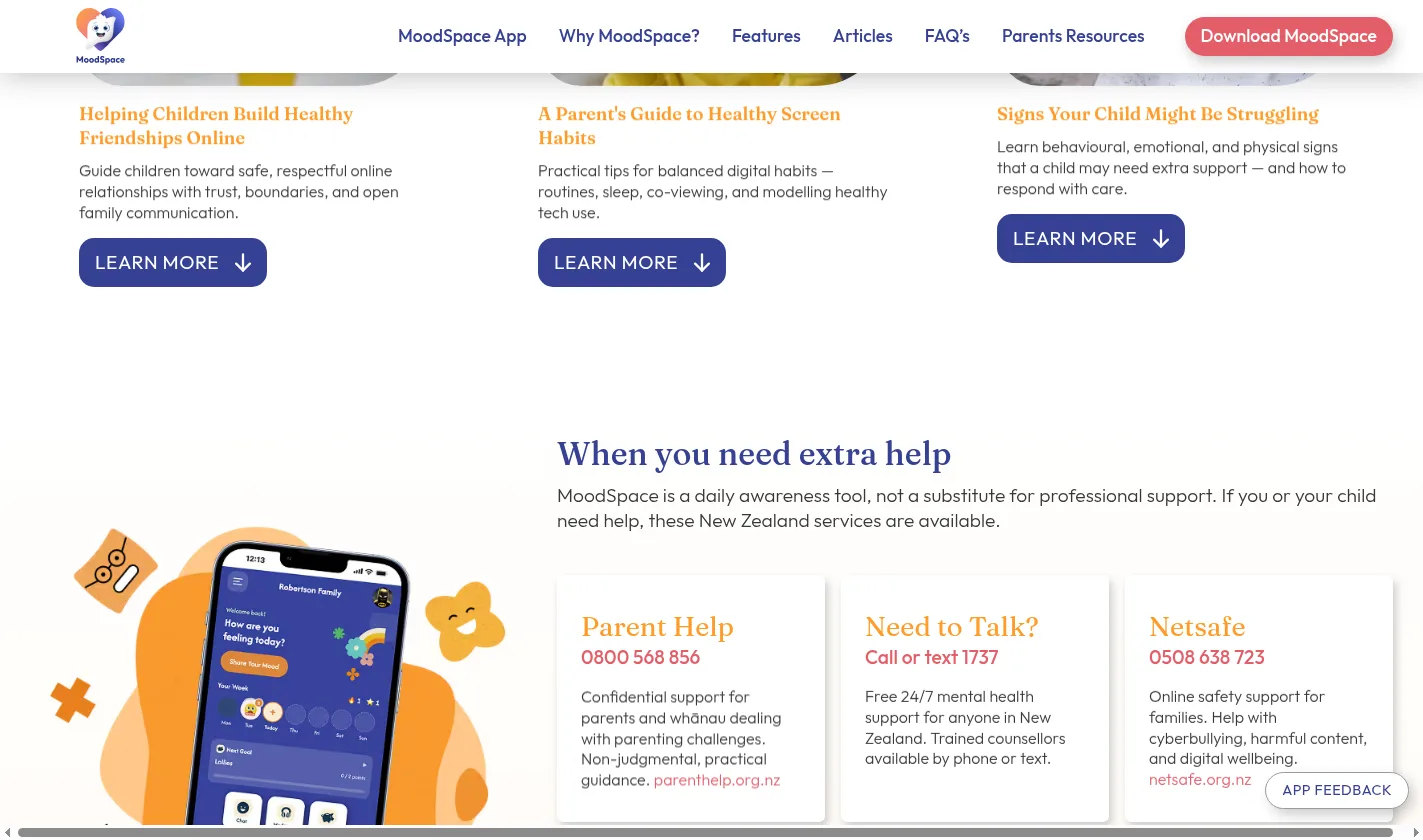 New Zealand support services listed on the MoodSpace site