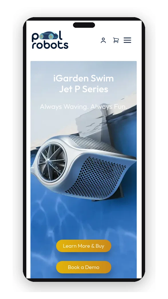 Pool Robots website on a phone