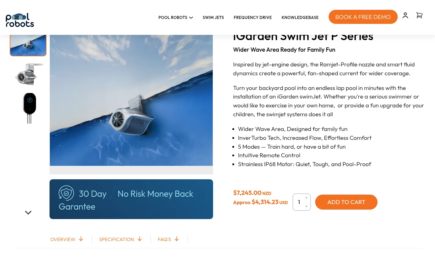 iGarden swim jet product page