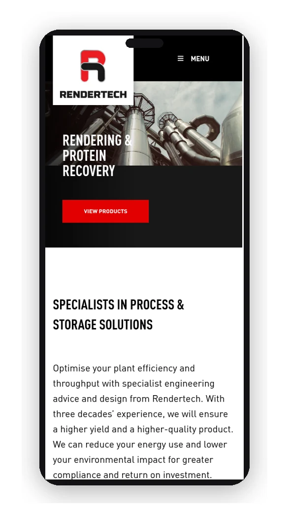 Rendertech website on a phone