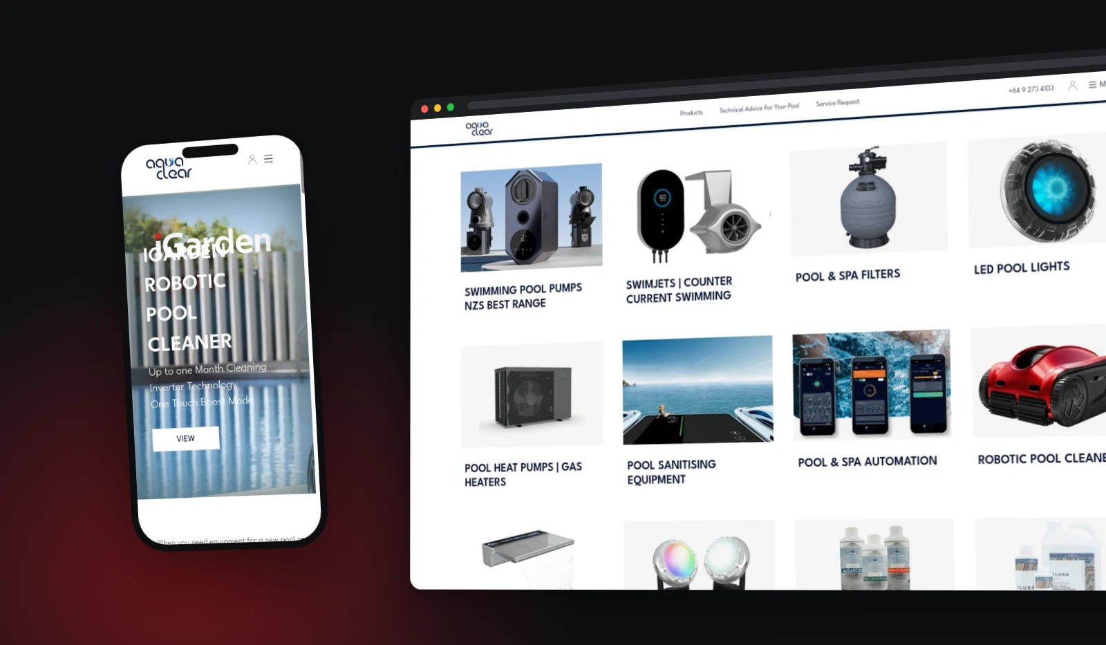 Aqua Clear Products website designed by Fuel Design