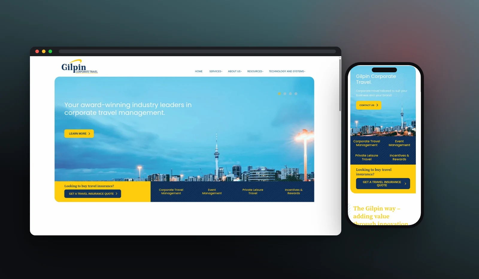 Gilpin Corporate Travel website designed by Fuel Design