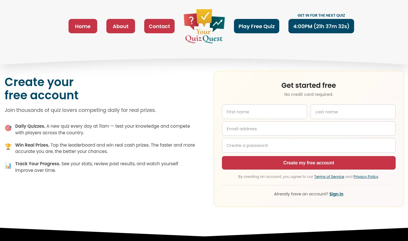 Your Quiz Quest signup