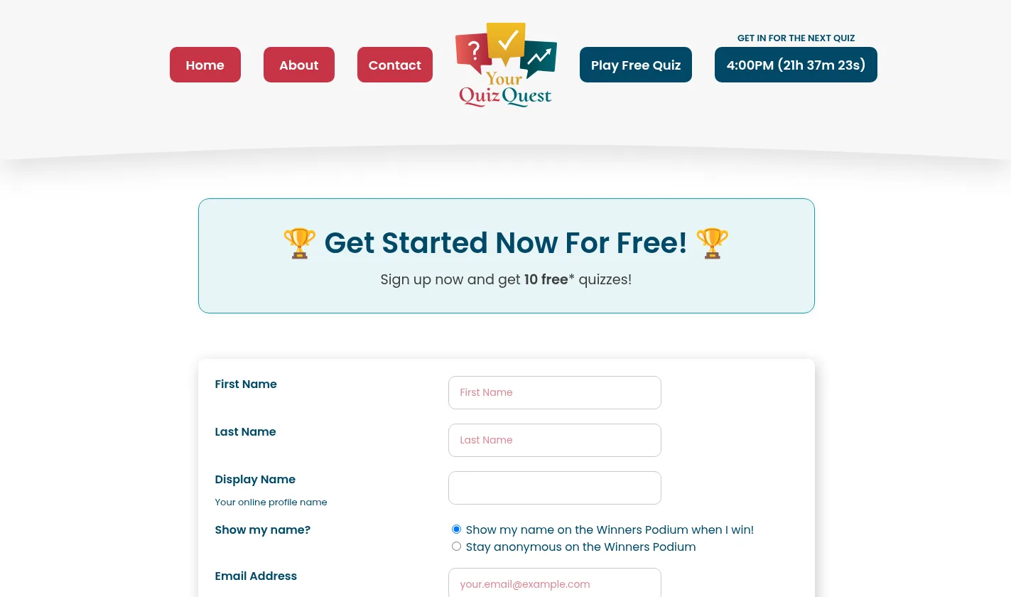 Your Quiz Quest free trial signup